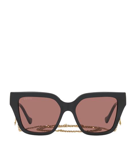 gucci chain arm sunglasses|Gucci rectangular sunglasses with chain.